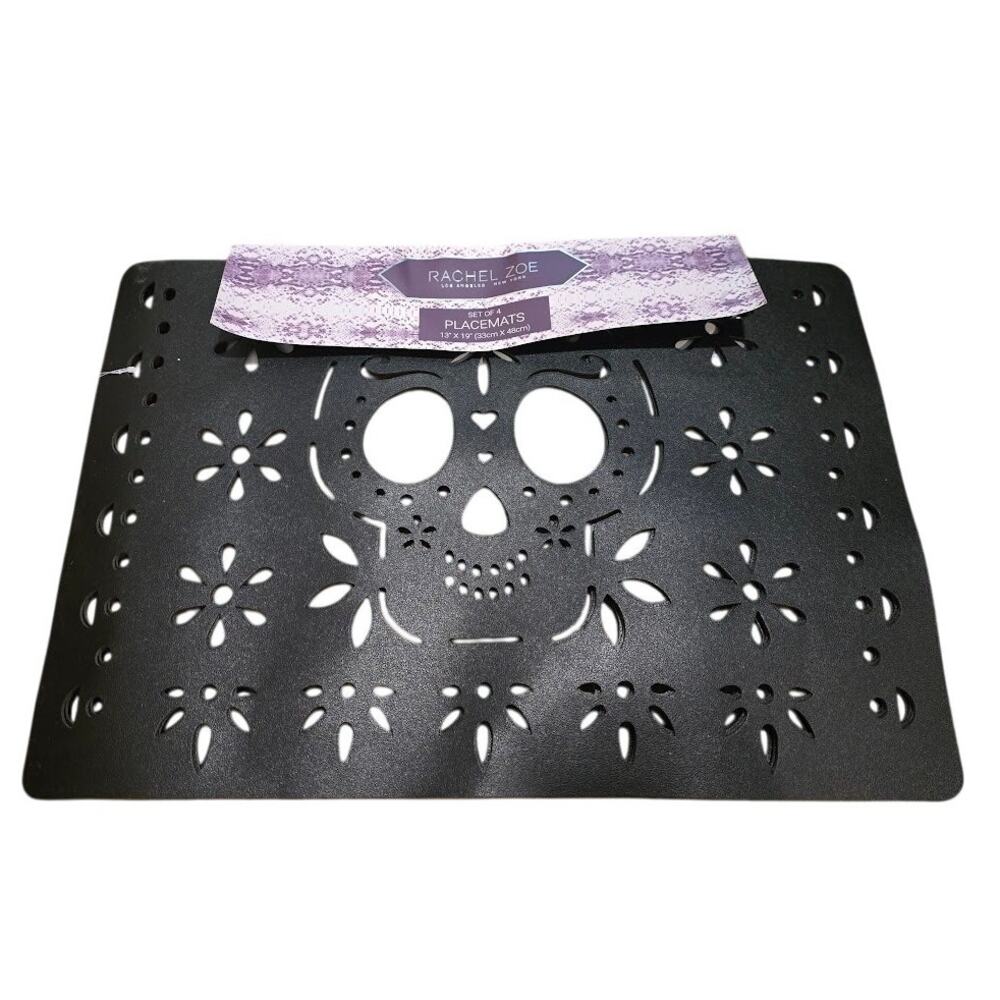 Rachel Zoe Halloween Skull Cutout Placemats – Set of 4 (NEW)